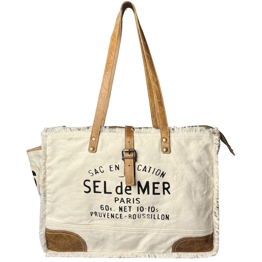 Canvas Luxe Material Shopper Clutch For  Sel De Mer Upcycled Canvas
